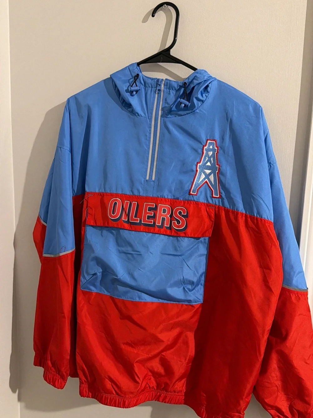 NFL Houston Oilers Light Blue & Red Pullover Windbreaker